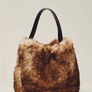 Anthropologie Faux Fur Slouchy Bucket  Tote Bag